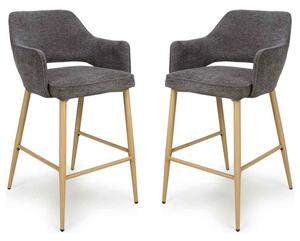 Eureka Dark Grey Fabric Bar Chairs with Oak Legs in Pair