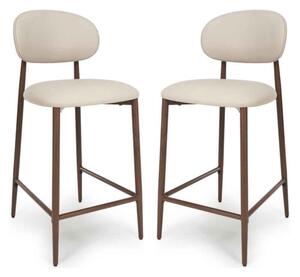 Eldoro Taupe Faux Leather Bar Chairs with Brown Legs in Pair