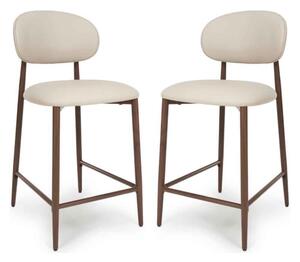 Eldoro Taupe Faux Leather Counter Bar Chairs with Brown Legs in Pair