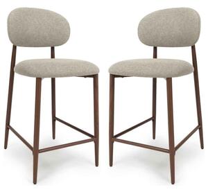 Eldoro Alabaster Fabric Counter Bar Chairs with Brown Legs in Pair