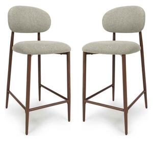 Eldoro Alabaster Fabric Bar Chairs with Brown Legs in Pair