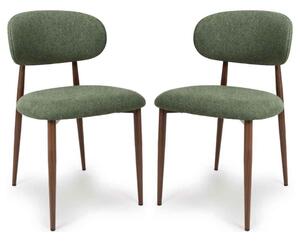 Eldoro Green Fabric Dining Chairs with Brown Legs in Pair