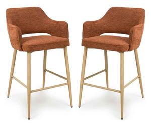Eureka Rust Fabric Bar Chairs with Oak Legs in Pair