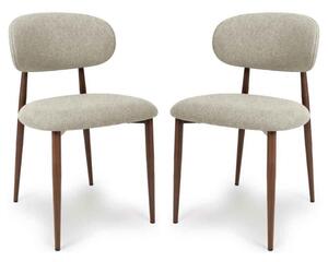 Eldoro Alabaster Fabric Dining Chairs with Brown Legs in Pair
