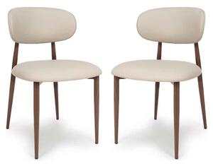 Eldoro Taupe Faux Leather Dining Chairs with Brown Legs in Pair