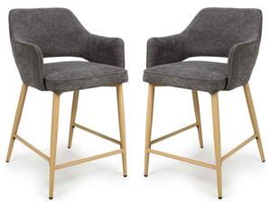 Eureka Grey Fabric Counter Bar Chairs with Oak Legs in Pair
