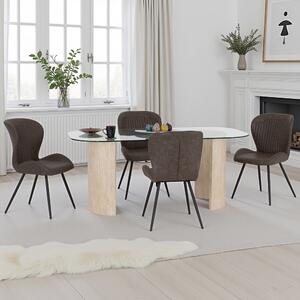 Mirano Clear Glass Top Dining Table With 4 Qinson Brown Chairs