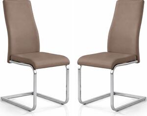 Beverly Cappuccino PU Dining Chair With Chrome Legs In Pair