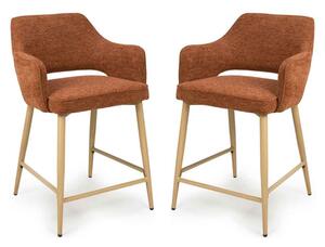 Eureka Rust Fabric Counter Bar Chairs with Oak Legs in Pair