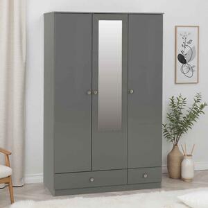 Delvian High Gloss Wardrobe With 3 Doors and 2 Drawers In Grey