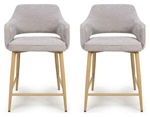 Eureka Pewter Fabric Counter Bar Chairs with Oak Legs in Pair