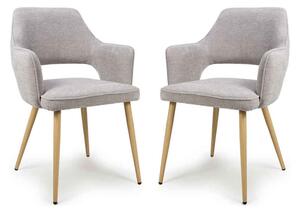 Eureka Pewter Fabric Dining Chairs with Oak Legs in Pair