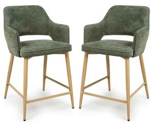 Eureka Green Fabric Counter Bar Chairs with Oak Legs in Pair