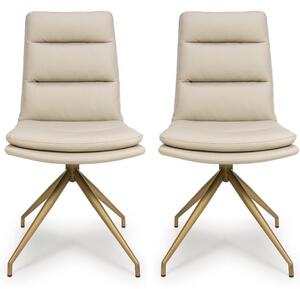 Norton Taupe Faux Leather Swivel Dining Chairs with Bronze Legs in Pair