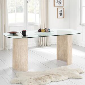 Mirano Clear Glass Top Dining Table With Cream Marble Effect Legs