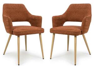 Eureka Rust Fabric Dining Chairs with Oak Legs in Pair