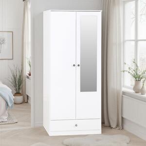 Delvian High Gloss Wardrobe With 2 Doors and 1 Drawer In White