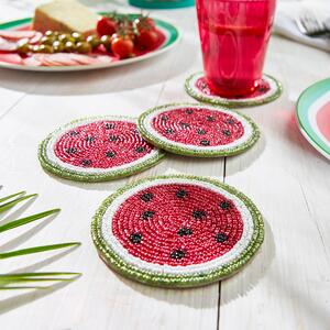 Bead Embroidered Watermelon Coaster MultiColoured