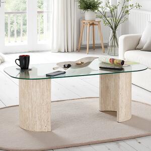 Mirano Clear Glass Top Coffee Table With Cream Marble Effect Legs