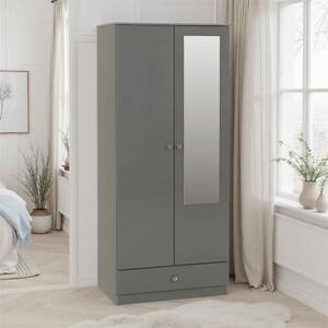 Delvian High Gloss Wardrobe With 2 Doors and 1 Drawer In Grey