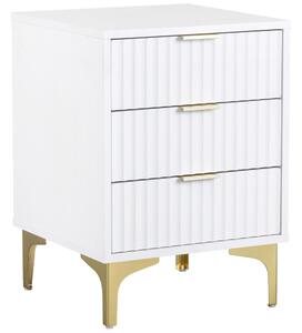 Merano Wooden Bedside Cabinet with 3 Drawers in White and Gold