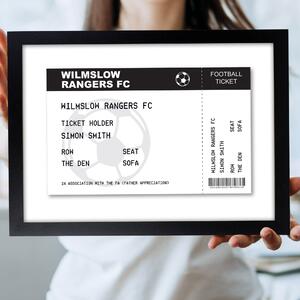 Personalised Football Ticket A4 Framed Print Black
