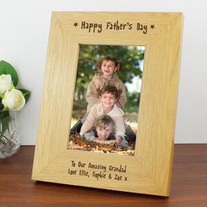 Personalised Happy Fathers Day Oak Finish Photo Frame Natural