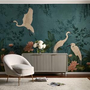 Cranberry and Laine Opulent Crane Peacock Mural Peacock