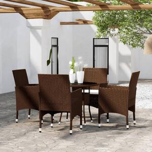 5 Piece Garden Bistro Set Poly Rattan and Tempered Glass Brown