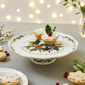 The Holly and the Ivy Cake Plate White