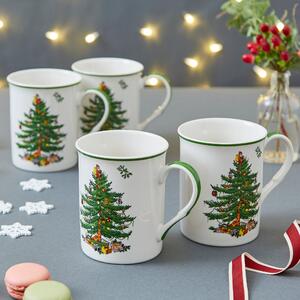 Dunelm White & Green Christmas Tree Set of 4 Mugs, 12cm x 8.5cm x 10.5cm White