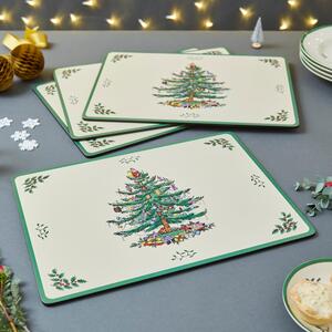 Dunelm Cream & Green Set of 4 Christmas Tree Placemats White