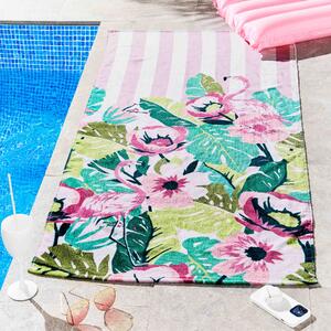 Sassy B Tropical Flamingo Stripe Beach Towel 76cm x 160cm Pink