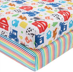 Pack of 2 Farmyard Fitted Sheets Blue