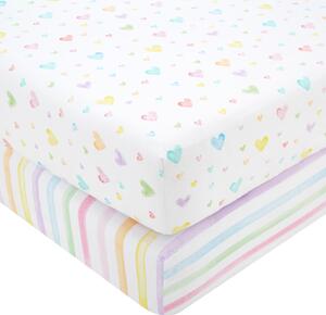 Pack of 2 Rainbow Hearts Fitted Sheets White/Pink
