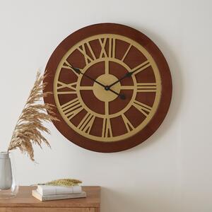 Wooden Clock Walnut Gold 60cm Brown