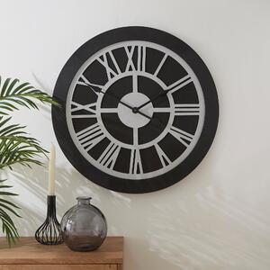 Wooden Clock Black Silver 60cm Black