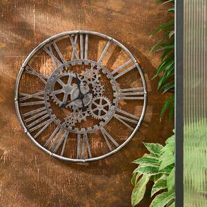 Indoor Outdoor Cogs Clock 60cm Silver
