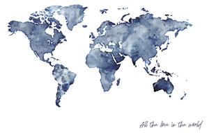 Illustration Worldmap blue watercolor, Finlay & Noa, (40 x 30 cm)