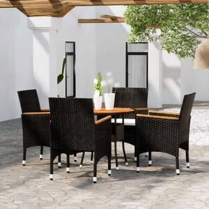 5 Piece Garden Bistro Set Poly Rattan and Solid Wood Black