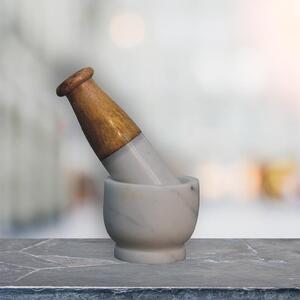 Small Marble Pestle & Mortar Set, Handmade Wooden Handle, Compact Spice Grinder for Herbs, 7 x 7 x 6 cm, Brown & White Aosom UK