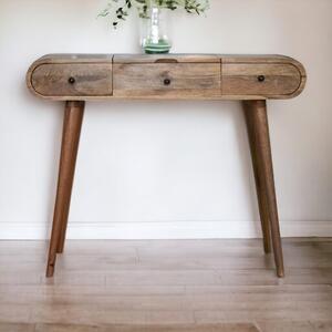 Solid Mango Wood Round Dressing Table 3 Drawers and Foldable Mirror, Hand‑finished Desk with Oak-ish Finish, 40L x 100W x 80H cm, Brown Aosom UK