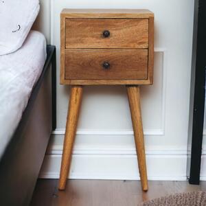 Mini Bedside Table with 2 Smooth-Gliding Drawers, Hand-finished Nightstand with Grain Pattern, 30L x 30W x 57H cm, Brown Aosom UK