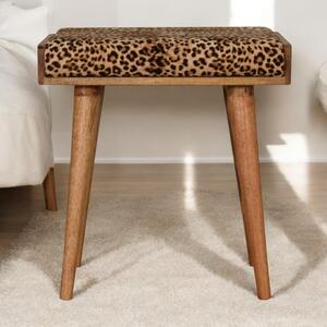 Solid Wood Footstool with Comfort-Filled and Hand-Finished, Footstool with Leopard Velvet Tray-Style Top, 35L x 50W x 52H cm, Brown Aosom UK