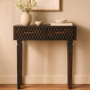 Solid Wood Arno Console Table with 2 Smooth-Gliding Drawers, Handcrafted Bedside Table with Mango Wood, 35L x 80W x 82H cm, Brown Aosom UK