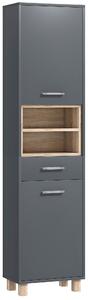HOMCOM Tall Bathroom Storage Cabinet with MDF Triamine Board Tall Bathroom Cupboard with Waterproof Sticker and Open Shelves - Matte Grey Aosom UK