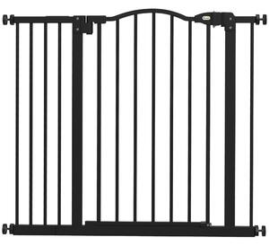 PawHut Metal 74-94cm Adjustable Pet Gate Safety Barrier w/ Auto-Close Door Black Aosom UK