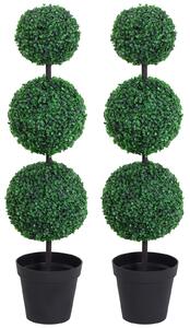 Outsunny Set of 2 Artificial Boxwood Ball Topiary Trees Potted Decorative Plant Outdoor and Indoor Décor (112cm) Aosom UK