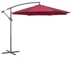 Outsunny 3(m) Garden Banana Parasol Hanging Cantilever Umbrella with Crank Handle and Cross Base for Outdoor, Sun Shade, Wine Red