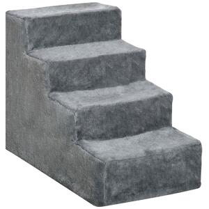 PawHut Dog Steps 4-Steps Design with Washable Plush Cover for High Bed Sofa, Dog Stairs for Small Dog and Cat Aosom UK